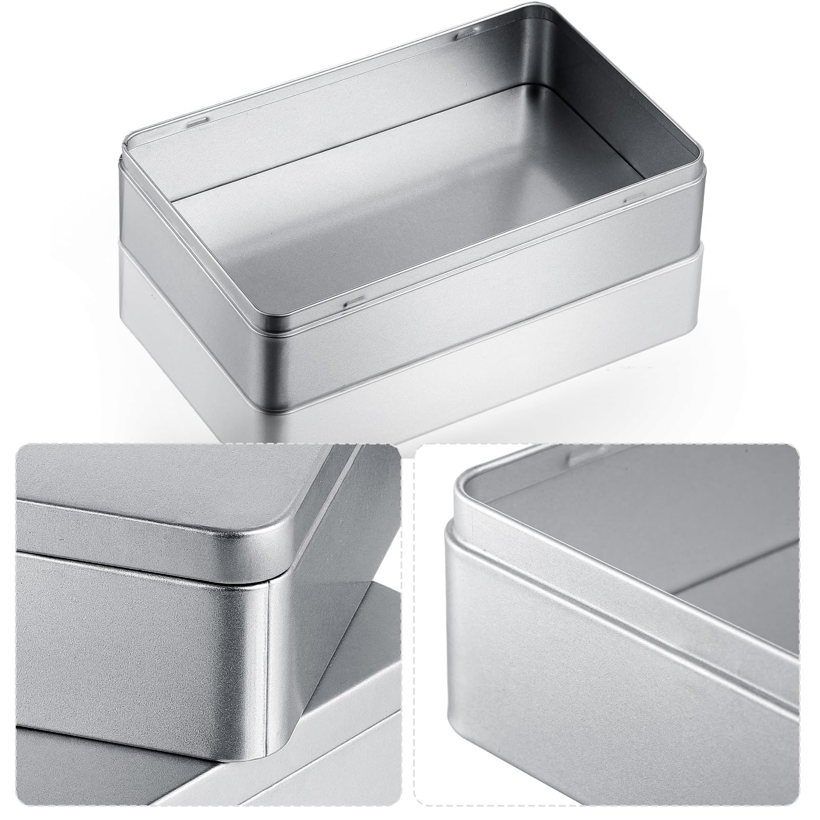 Hotop 1 Pack 8.5 by 5.3 by 1.9 Inch Silver Rectangular Empty Tin Box Containers, Gift, Jewelery and Storage Tin Kit, Home Organizer