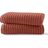 Blue Loom Ribbed Bath Sheet & Towel, 100% Cotton 600 GSM, Soft Absorbent Durable Quick Drying Bath Sheet & Bath Towel Set for Bathroom - Mason Set of 2 Terracotta Red (65" x 45" & 58" x 30")