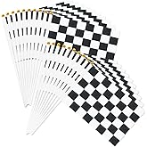20 Pack Small Checkered Racing Flag Stick 5'' x 8'' - Handheld Black and White Checked Flags 21 x 14 cm, Mini Racing Flags Sticks for Car Racing Football Matches Sports Events Birthday Party Decorations