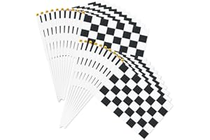 20 Pack Small Checkered Racing Flag Stick 5'' x 8'' - Handheld Black and White Checked Flags 21 x 14 cm, Mini Racing Flags St