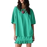 Esmeling Women Summer 2 Piece Skirt Sets Round Neck Short Sleeve Outfits Casual Tops and Pleated Skirts Sets