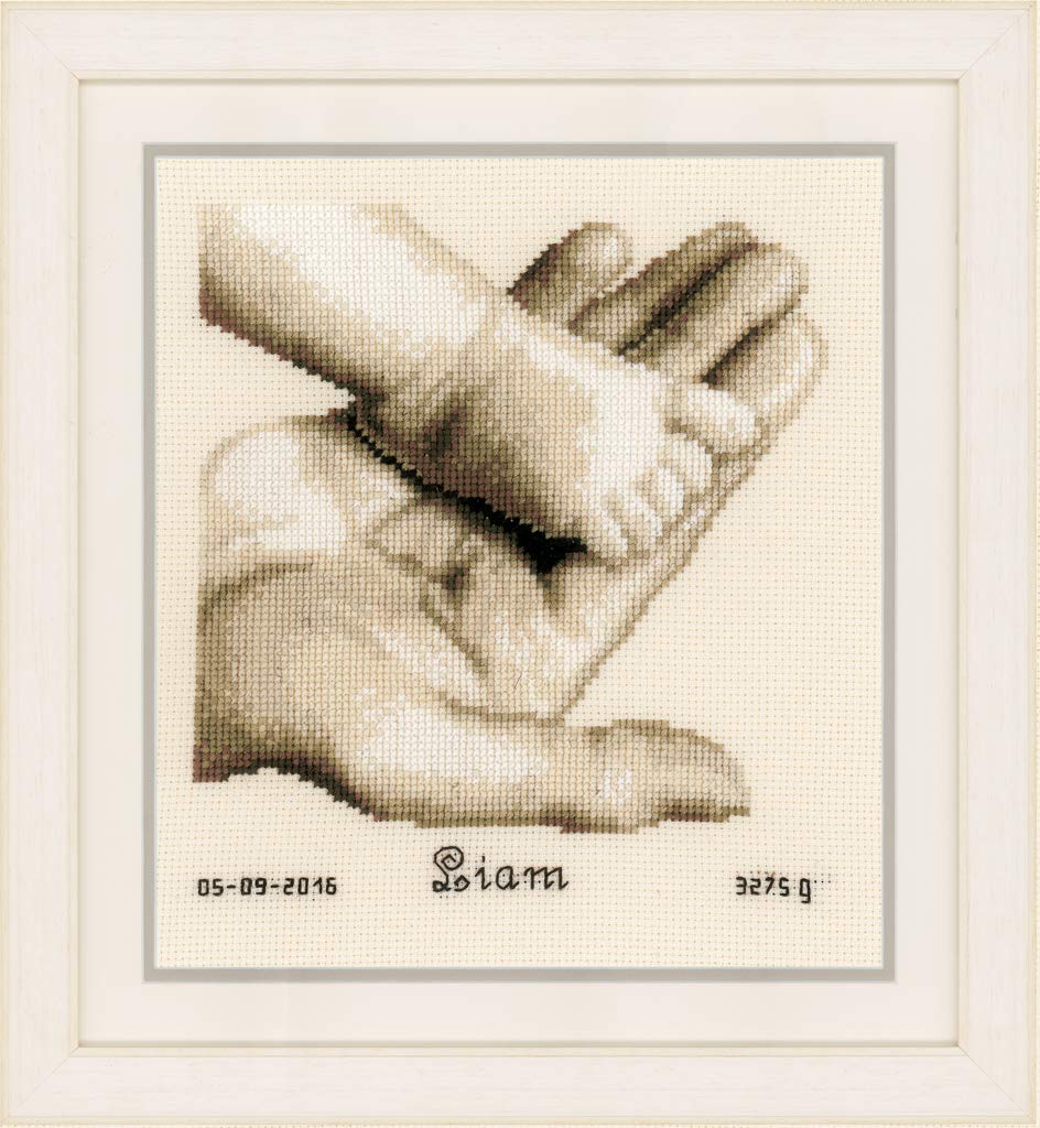 Vervaco Counted Cross Stitch Kit Baby Foot on Hand aida, Cotton Blend, Assorted, 32 x 6.6 x 37 cm