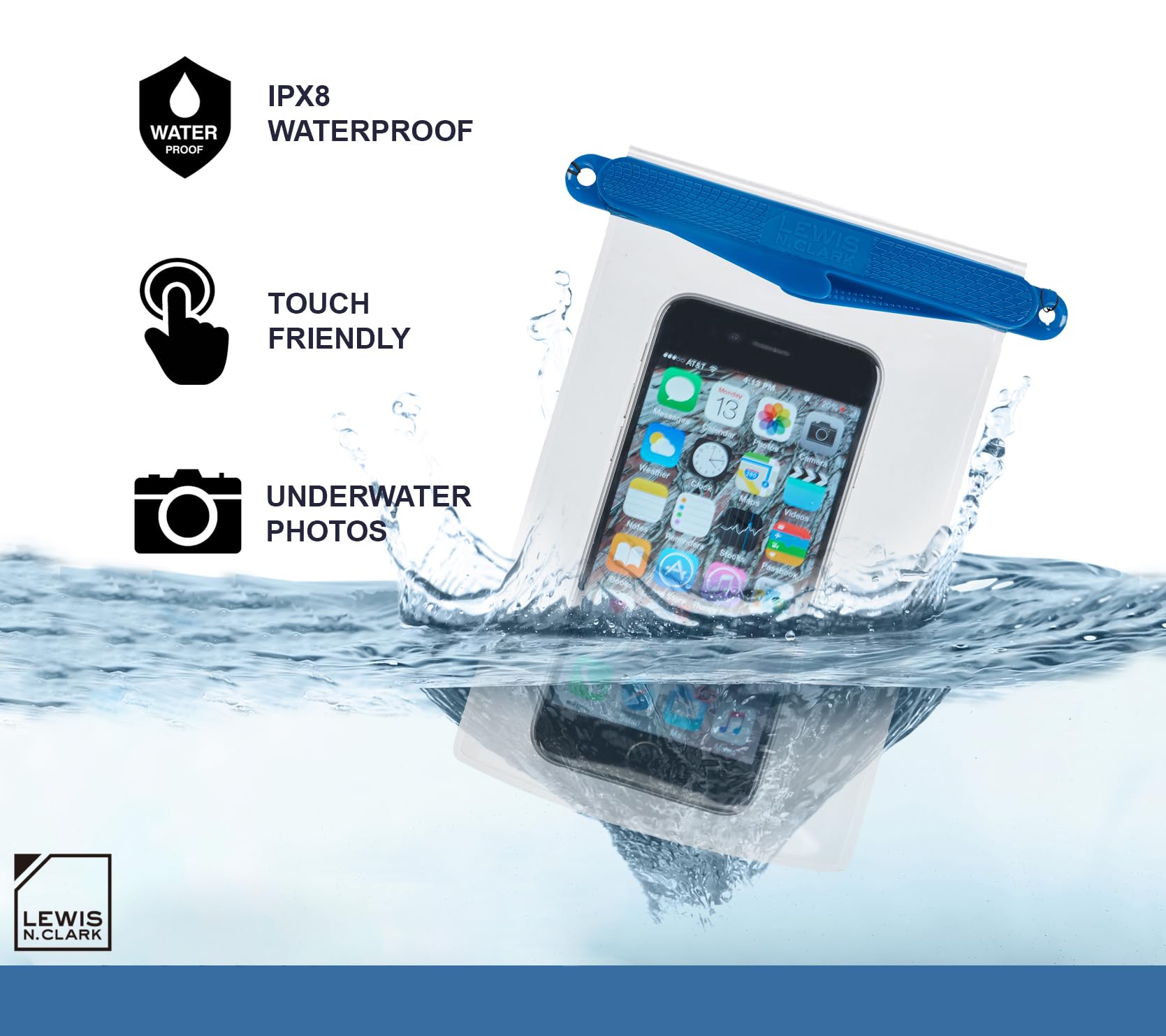 Lewis N. Clark for Cell Phone or Tablet, for Kayak, Canoe, Pool or Beach, Blue