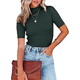 Nutssfiree Women Tops Dressy Casual Mock Turtleneck Short Sleeve Ribbed Business Work Shirts Blouses