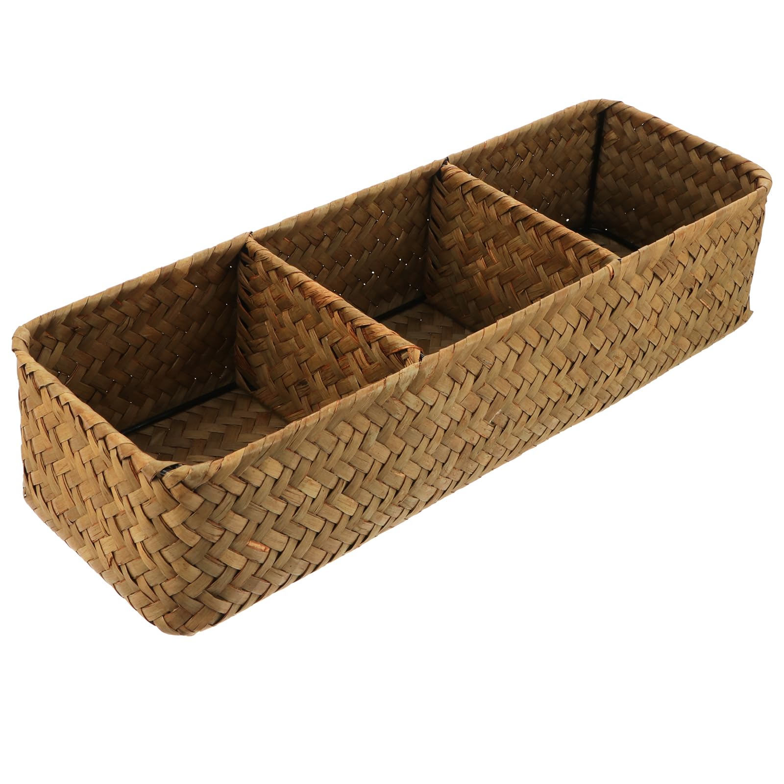 Natural Seagrass Storage Basket Divided Bathroom Storage Boxes for Toiletries Toilet Tank Top Countertop Organizer Shelves Bins Yellow