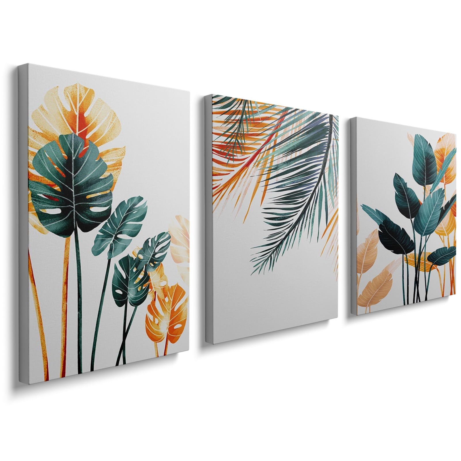 Set of 3 Wall Art Beautiful Pattern Canvas Painting Plants Canvas Framed Prints Pictures Print on Canvas Photo Wooden Wall Decor for Living Room Bedroom Bathroom 12x16in GYH0047