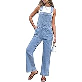 luvamia Jean Overalls for Women Straight Wide Leg Baggy Stretchy Denim Bib Adjustable Strap Casual Jumpsuit Loose Fit