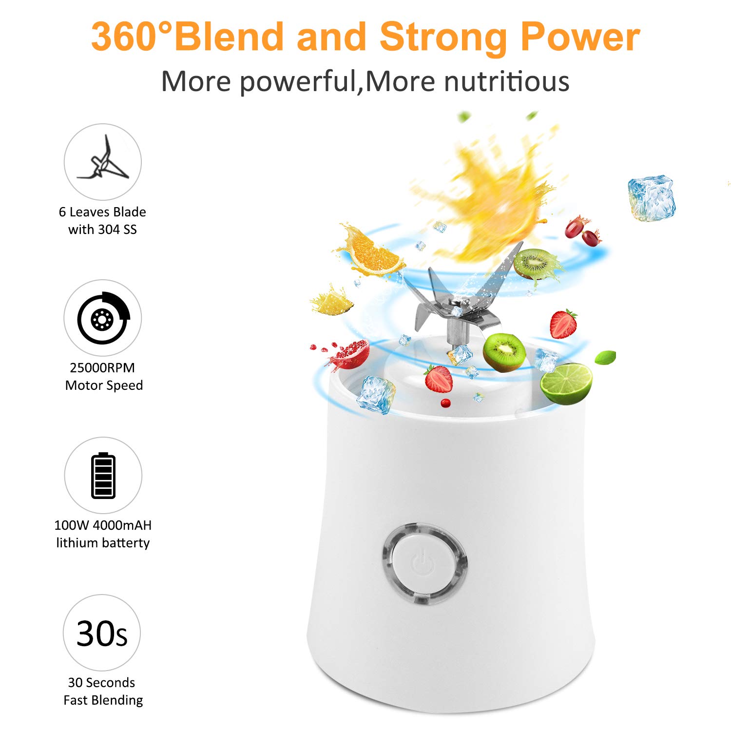 Portable Blender, Supkiir USB Rechargeable Mini Juicer Cup with Handle, Smoothie Blender with 6 Blades with 4000mAh… - Image 4