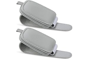 Tecfino Sunglasses Holders for Car Visor, 2 Pack Magnetic Leather Sunglass Clip for Car Visor, Car Glasses Holder and Ticket Card Clip, Eyeglass Holder for Car Visor Accessories (Gray)