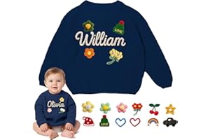 Enchvi Custom Name Sweater for Boys Girls, Personalized Hand Embroidered Sweaters, for Baby Toddler Kids