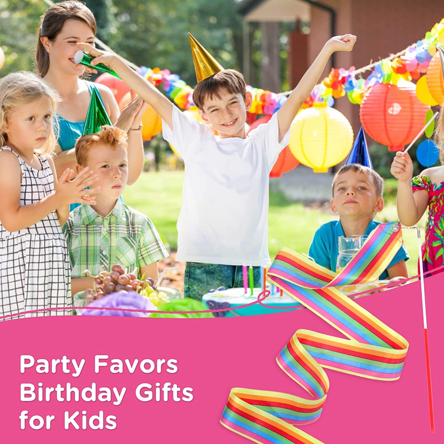 HiUnicorn 12PCS Hot Pink Girls Dance Ribbons Party Favors for Rhythmic Gymnastics Ballerina Birthday Party Streamers Decoration, Kids Circus Carnival Ribbon Silks Sticks Wands