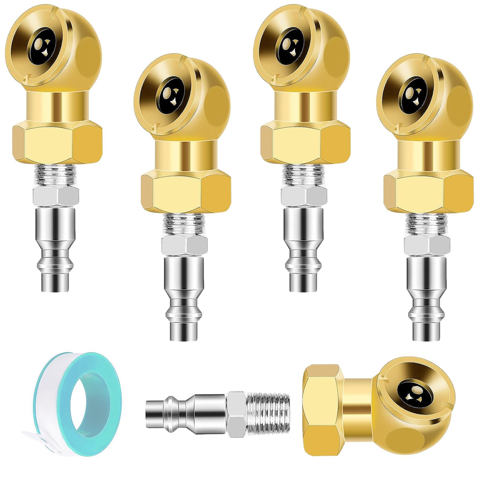 MACHSWON 6 Pcs Silver Gold 1/4 "Air Chuck Tire Pressure Caps Portable Air Chuck Closed Brass Ball Inflator for Inflator Gauge Compressor Accessories