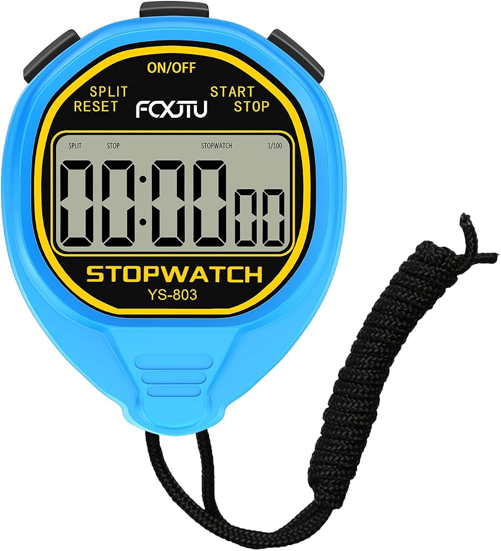 FCXJTU Simple Digital Waterproof Stopwatch Blue 1/100th 50M