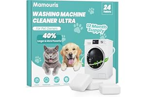 Mamouris Washing Machine Cleaner Tablets: 40% Stronger Cleaning Power, Deep Cleaning Tablets For HE, Front Loader & Top Load Washer, Removes Pet Hair, Odors, Formulated for Pet Owners, 24 Pack, 15G