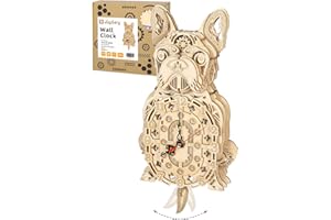JIGTOY Wooden 3D Puzzles for Adults: Mechanical Bulldog Clock Model - Christmas-Themed Wooden Clock Kits to Build with Wall Clock Pendulum