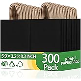 OEMVALATY 300Pcs 5.9x3.2x8.3 Inch Small Black Paper Bags with Handles Bulk, Kraft Paper Gift Bags for Birthday Party Favors Grocery Retail Business Shopping Goody Merchandise Craft Blank Bags