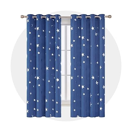 Deconovo Decorative Silver Star Foil Printed Blackout Curtains