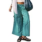 EVALESS Women Palazzo Pants Summer Casual Wide Leg High Waist Lounge Flowy Beach Striped Trousers Travel Vacation Outfits