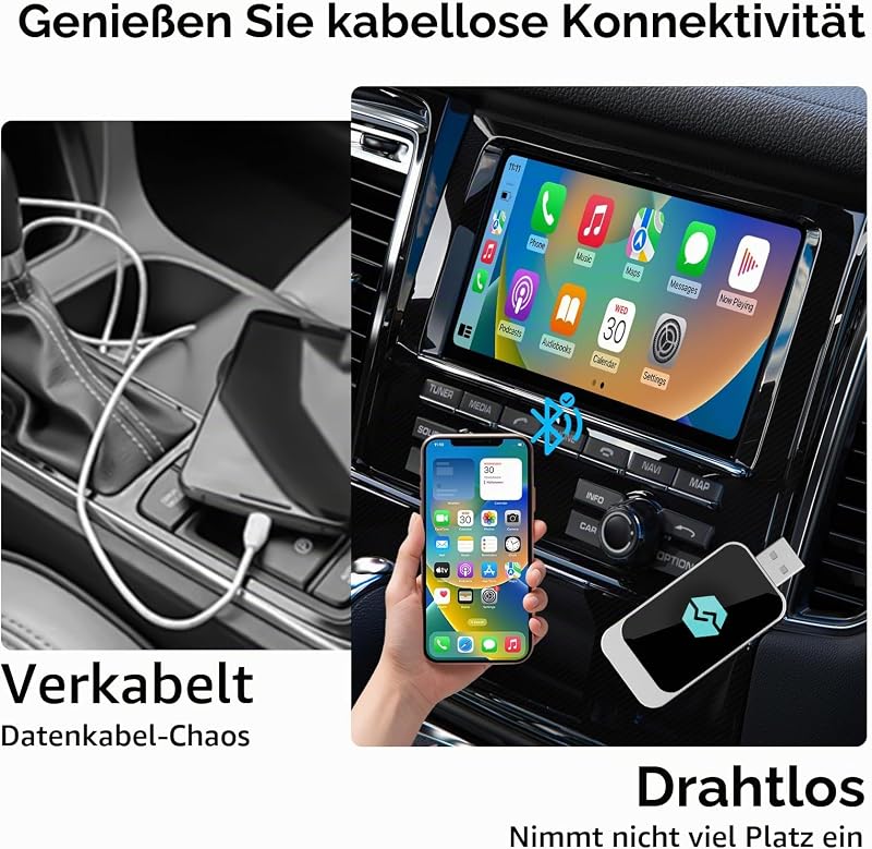 Wireless Carplay und Wireless Android Auto Adapter, Konvertieren Wired Carplay/Android Auto in Wireless, Typ-C und USB, Plug and Play für iOS 10+/Android 11+ — Foto 6 von 8