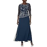 J Kara Womens 3/4 Floral Beaded Pop Over Gown