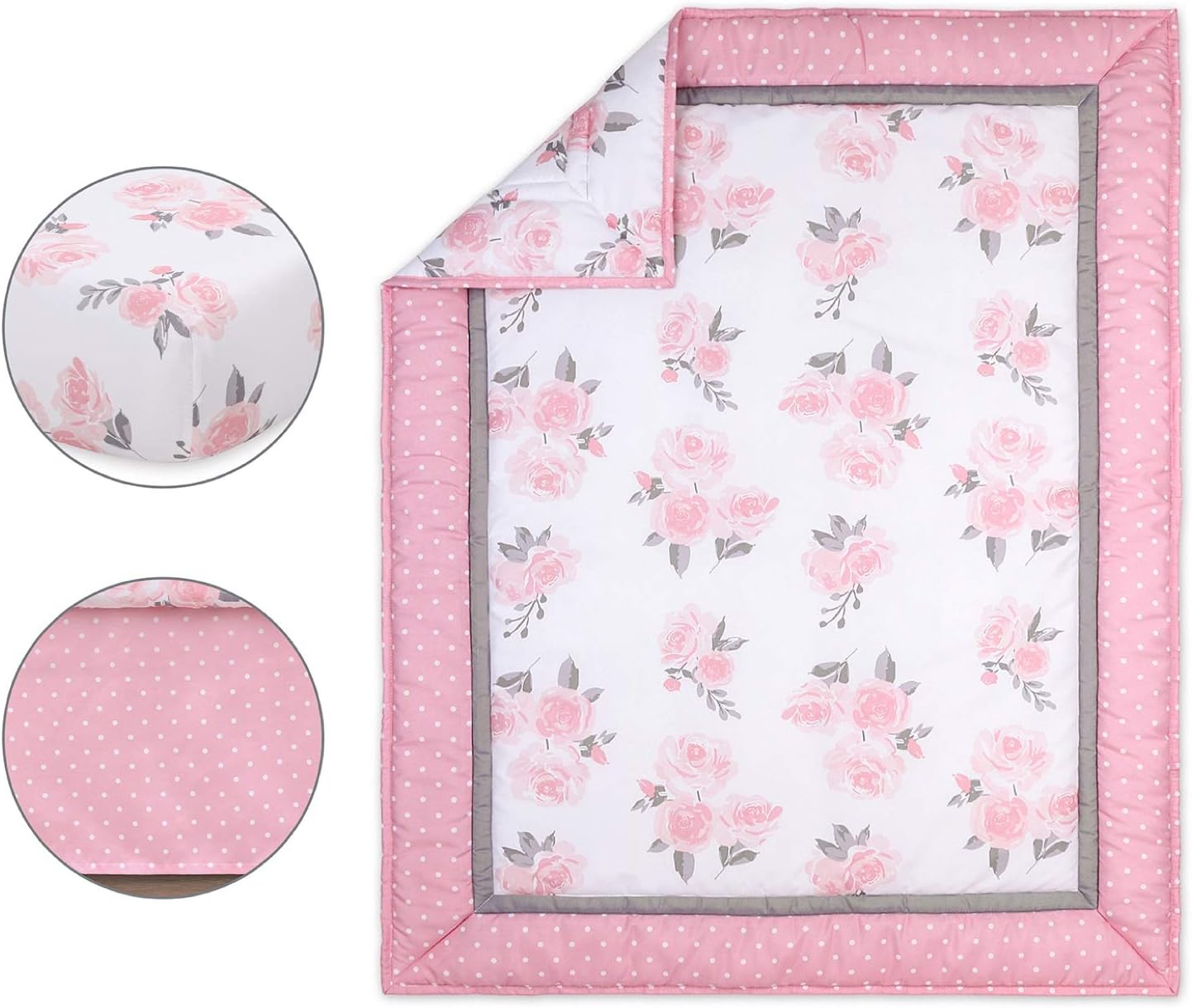The Peanutshell Pink Floral Crib Bedding Set for Baby Girls, 3 Piece Nursery Collection: Kitchen & Dining