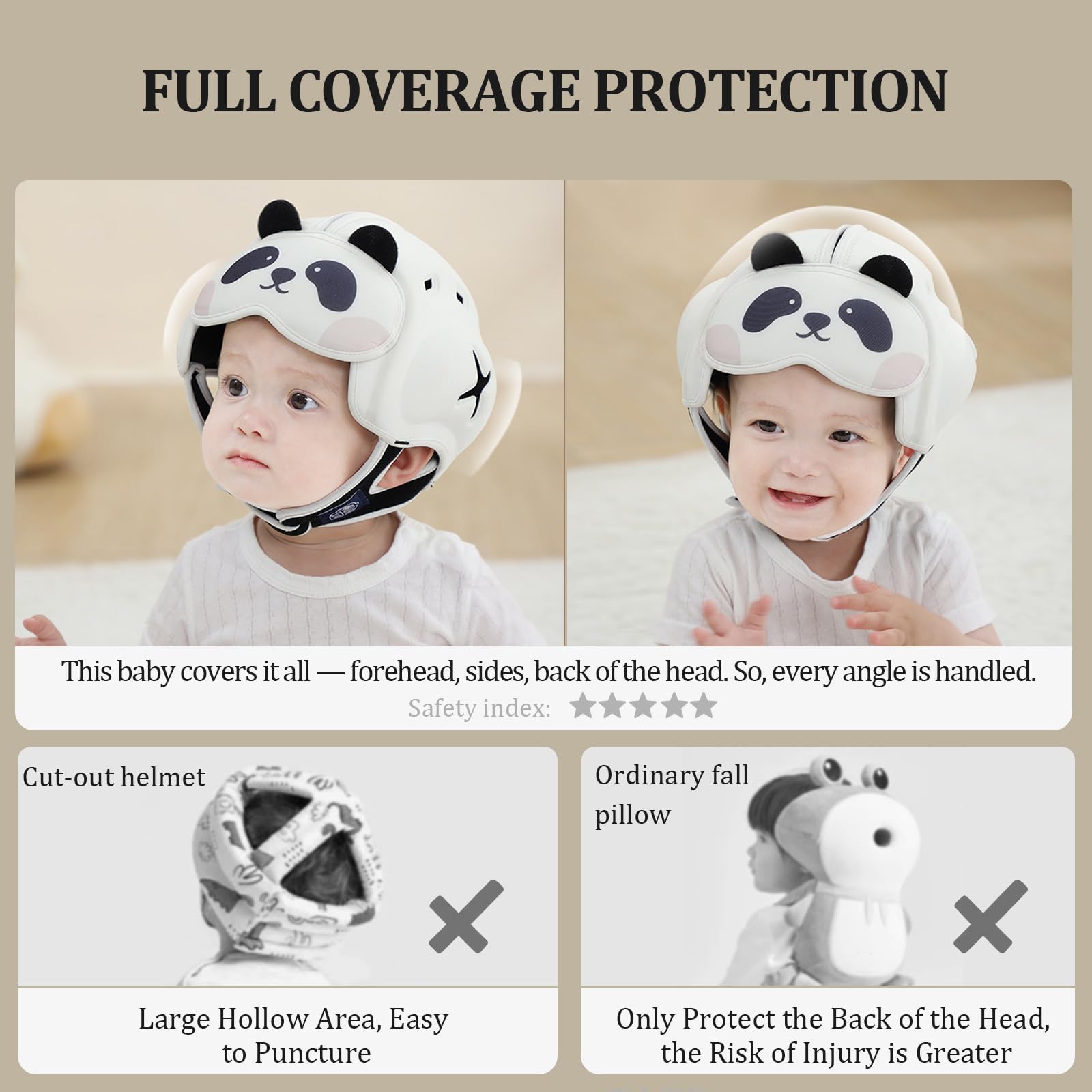 MAMBOBABY Guard Baby Head Protector Helmet for Crawling and Walking - No Bumps, Soft Safety Peak, Ultra Light, Adjustable - Suitable for Babies 6-24 Months - Panda