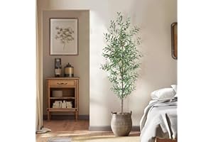 CETRD Artificial Olive Tree, 7FT Tall Faux Olive Trees 84in Outdoor Fake Potted Silk Plant with Trunk and Realistic 1048 Leaves and 40 Fruits for Modern Office Home Decor Indoor（1pack）