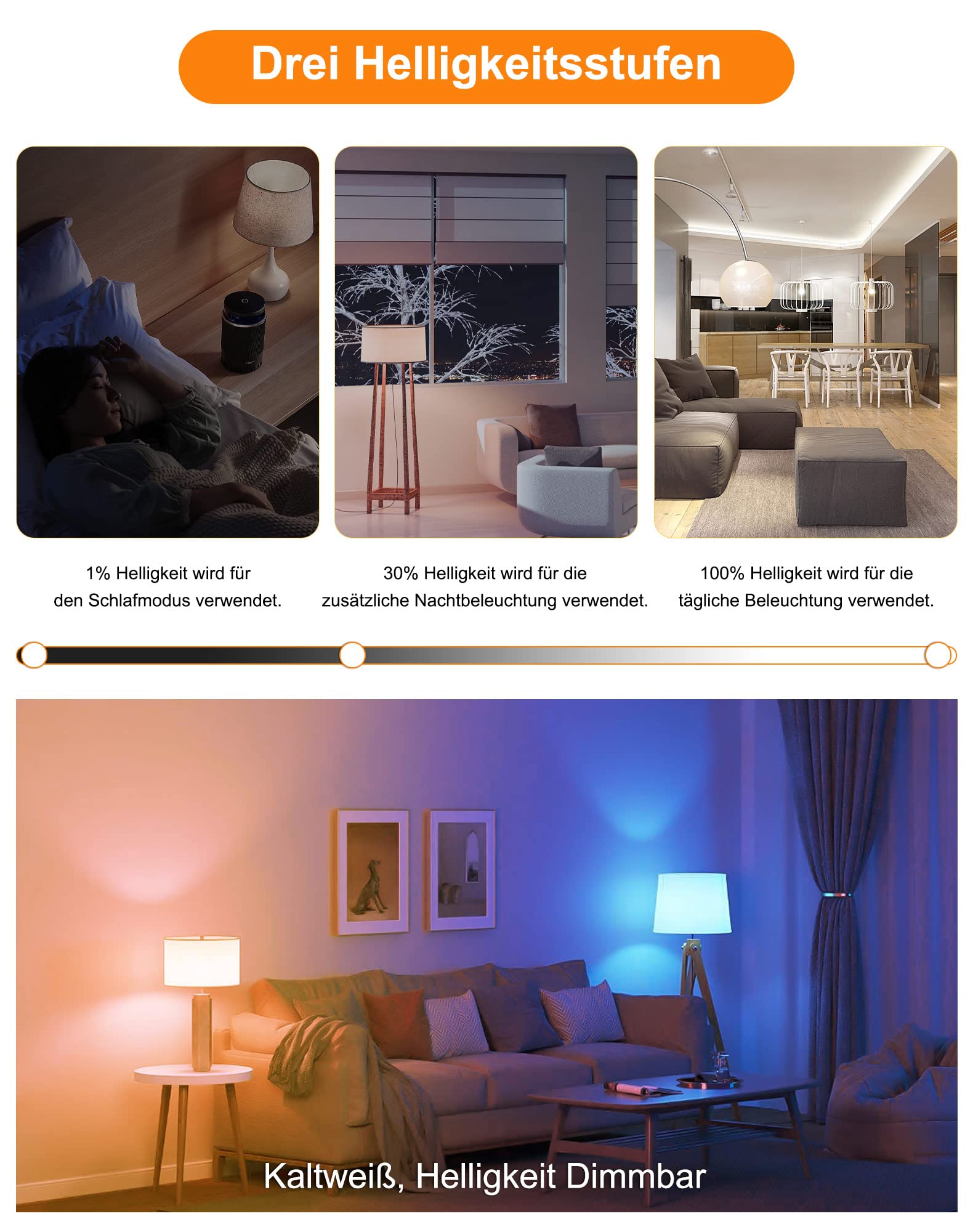 REYLAX Glühbirne mit Fernbedienung, E27 LED Birne RGB und Kaltweiss Bunt 4