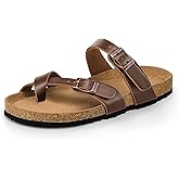 mysoft Women's Cork Footbed Sandals Double Adjustable Buckle Slide Sandals Slip On Walking Summer Shoes