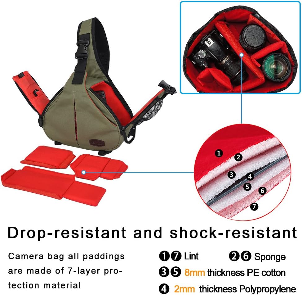 CADeN Camera Bag Sling Backpack Camera Case Waterproof with Rain Cover Tripod Holder, Compatible for DSLR/SLR Mirrorless Cameras (Canon Nikon Sony Pentax) and Accessories Green : Camera & Photo