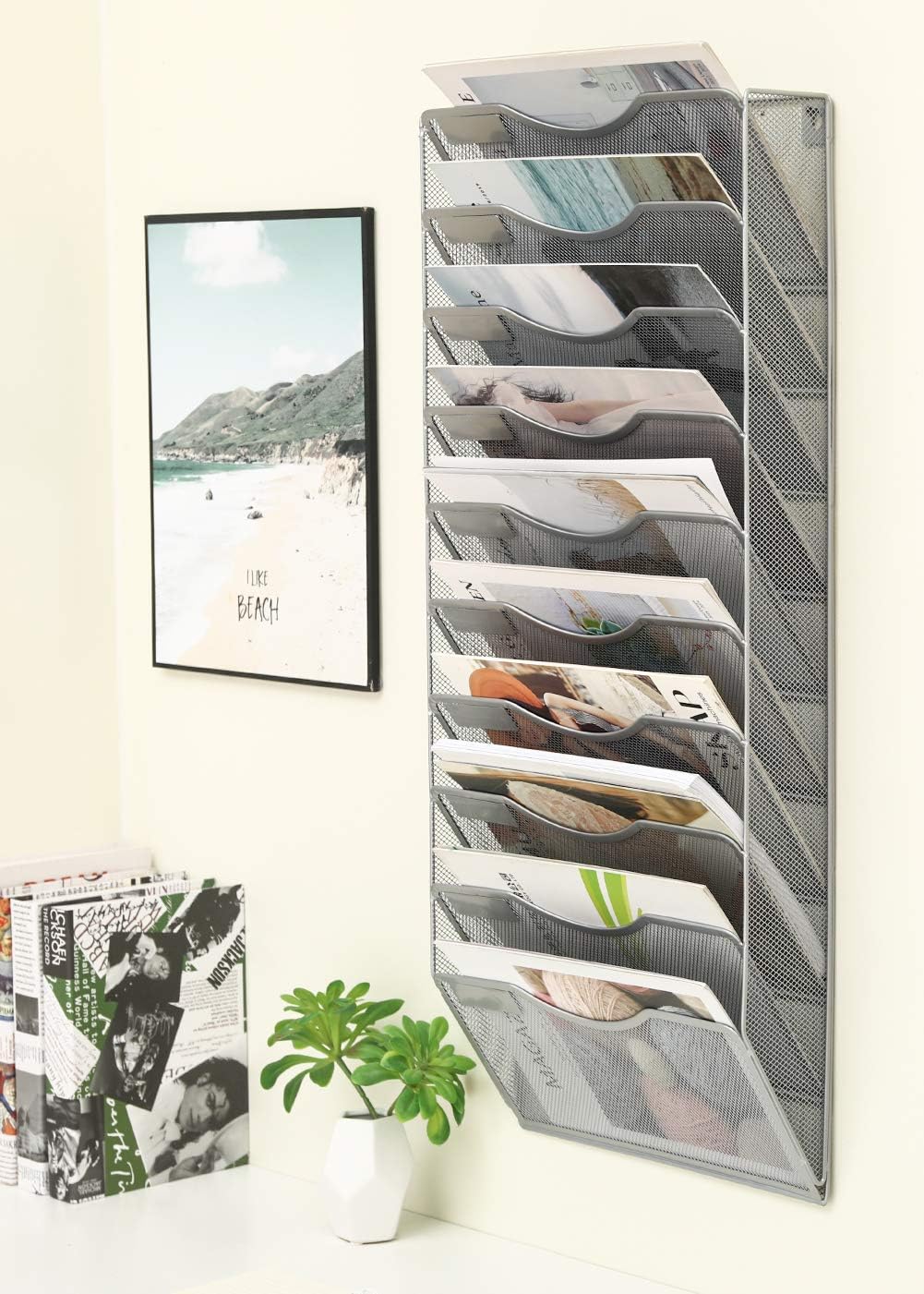 EasyPAG Wall File Holder Organizer Office Hanging Metal Magazine Rack 10 Tier, Silver : Office Products