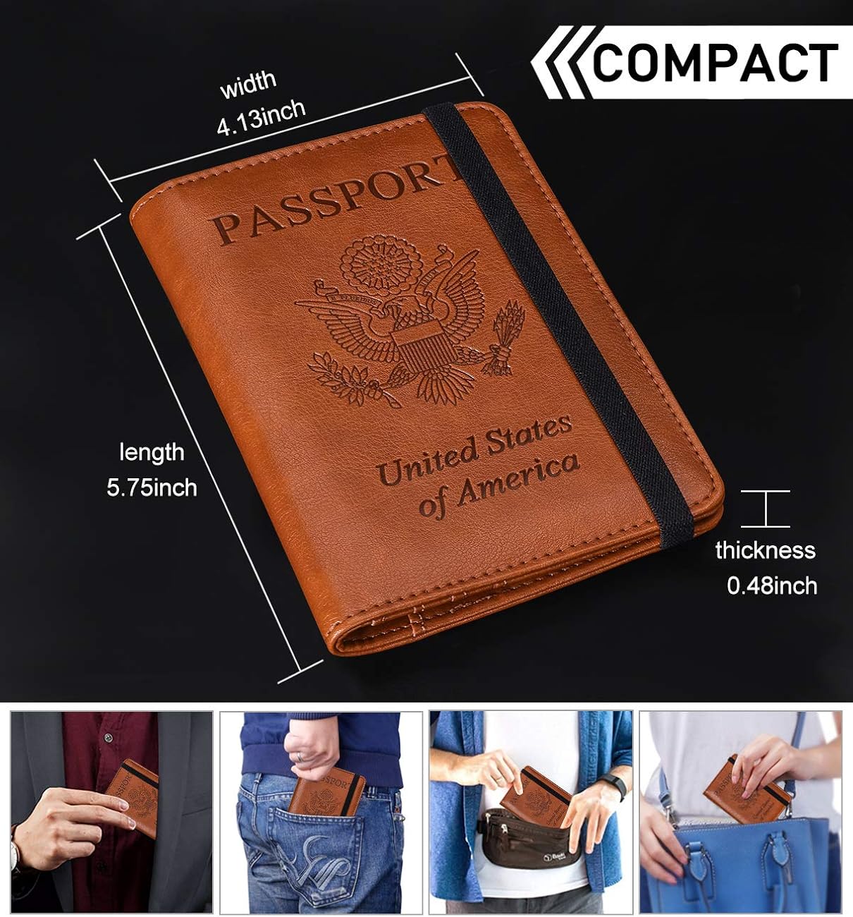 HERRIAT Leather Passport Holder Cover Case RFID Blocking Travel Wallets Card Case for Women Men(Coffee): Clothing