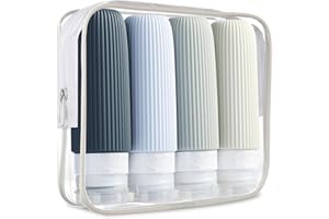 Mrsdry Travel Bottles for Toiletries, Tsa Approved 3oz Portable Travel Bottles, BPA Free Leak Proof Squeezable Silicone Travel Size Containers, Travel Accessories with Clear Toiletry Bag (4 Pack)