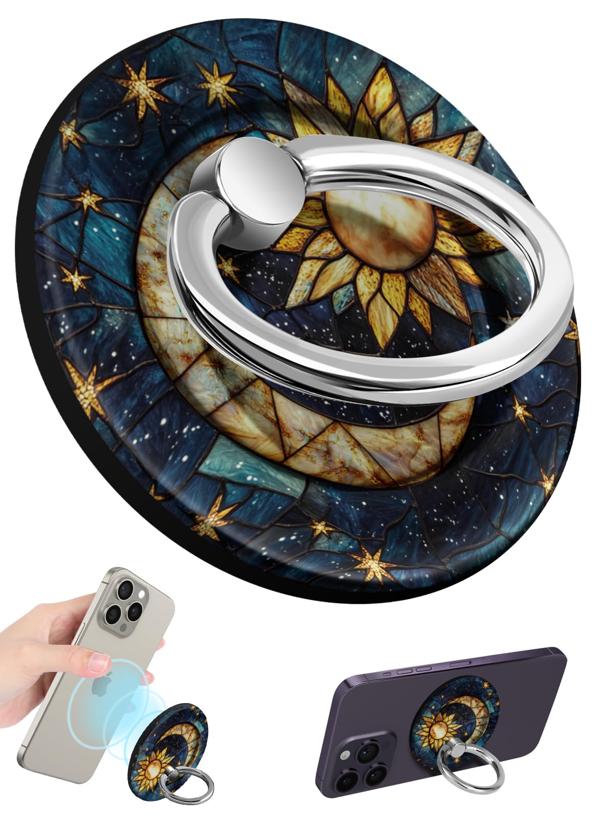 Photo 1 of Lotadilo for Magnetic Phone Ring Holder Compatible with MagSafe for Women Girls - Cute Sun Moon Design Magnet Phone Grip Ring Stand Kickstand for iPhone 17/16 Pro Max/16 Pro/16/15/14/13/12 Series