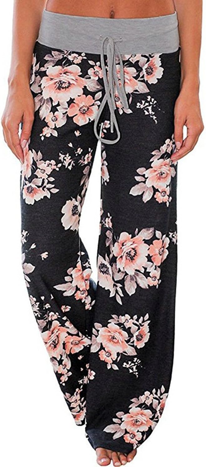 AMiERY Women's Comfy Pajamas Pants Casual Stretchy Pants Drawstring Wide Leg Palazzo Lounge Pants for All Seasons