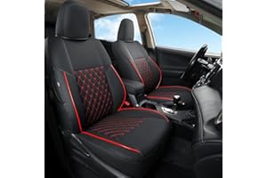 GIANT PANDA Pu Leather Car Seat Covers Full Set Custom Fit for Toyota RAV4 LE 2013 2014 2015 2016 2017 2018 (NOT for Hybrid Version) - (Black+Red Line)