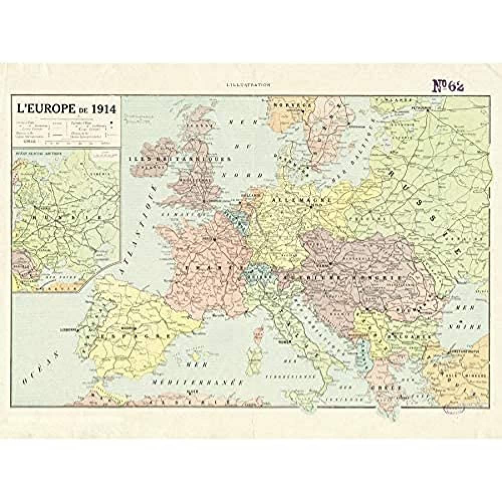 Peltier 1914 Political Map Europe French Language Art Print Canvas Premium Wall Decor Poster Mural