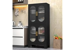 erosoei Pantry Storage Cabinet, 61" Pantry Cabinets with Acrylic Glass Doors and Adjustable Shelves, Metal Kitchen Pantry Cabinet for Kitchen, Living Room, Laundry Room and Dinning Room