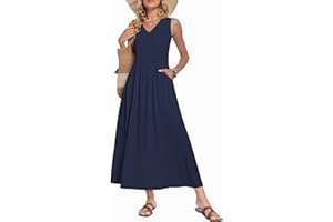 MISFAY Summer Maxi Dresses for Women 2026 Vacation V-Neck Sleeveless Sundress A-Line Elegant Long Dress with Pockets