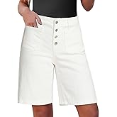 luvamia Bermuda Shorts for Women Jean High Waisted Trendy Patch Pockets Casual Summer Button Fly Stretchy Denim Shorts