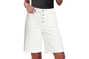 luvamia Bermuda Shorts for Women Jean High Waisted Trendy Patch Pockets Casual Summer Button Fly Stretchy Denim Shorts