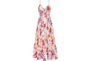 GRACE KARIN Women's 2024 Summer Beach Dress Floral V Neck Tie Front Spaghetti Strap Flowy Long Dress Boho Maxi Dress