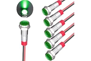 JAIZAIWJ 6pcs Green Led Indicator Light 6mm 1/4" Flat Turn Signal Indicator Light Waterproof Signal Lamp with 150mm Wire Test Light for Car Trucks Boats Computer