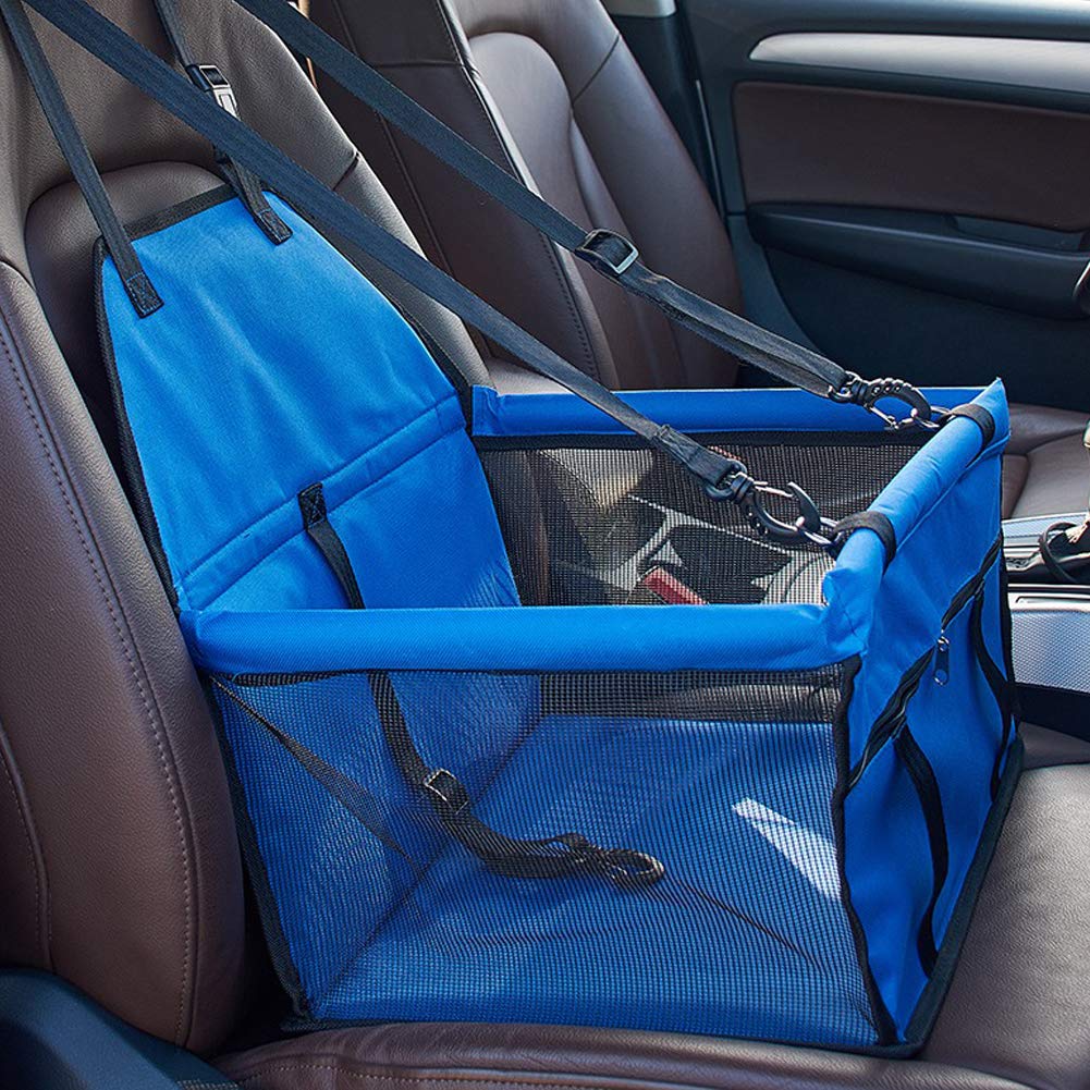 XianghuangTechnology Pet Car Booster Seat for Dog Cat Portable and Breathable Bag with Seat Belt Dog Carrier Safety Stable for Travel, with Safety Leash and Zipper Storage Pocket (Blue)