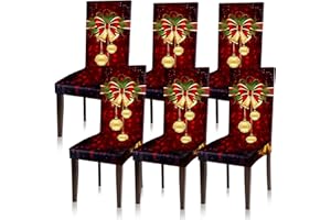 Moukeren 6 Pcs Red Christmas Chair Covers Set Stretch Removable Washable Christmas Dining Chair Seat Covers for Home Hotel Dining Room Kitchen Banquet Wedding Xmas Party Decor