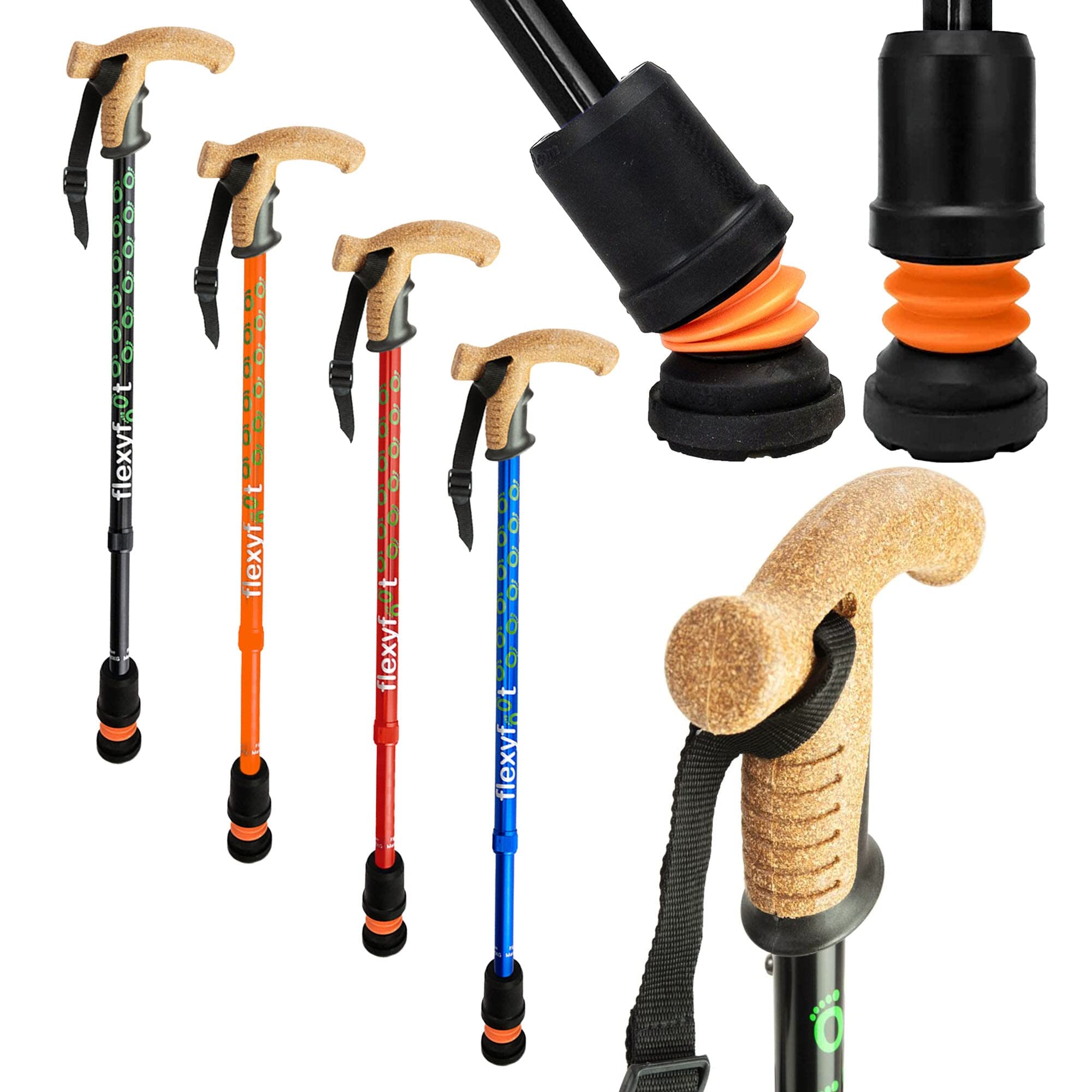 Flexyfoot Shock Absorbing Cork Handle Walking Stick - Improved Comfort, Improved Grip, Improved Safety – Colour: Black