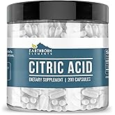 Earthborn Elements Citric Acid 200 Capsules, Pure & Undiluted, No Additives