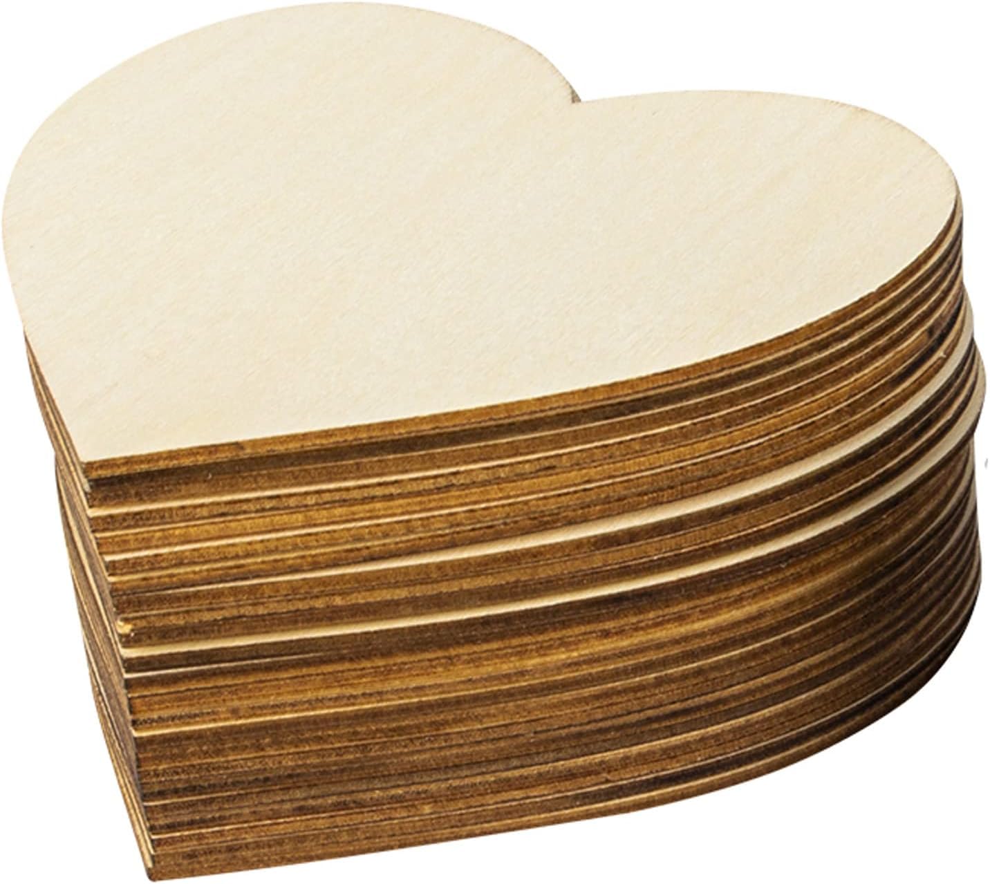 Photo 1 of 100PCS Unfinished Blank Wood Pieces, 4 Inch Natural Heart Shape Wooden Slices Cutouts Coaster for DIY Crafts Pyrograph Painting Staining Burning Engraving Carving