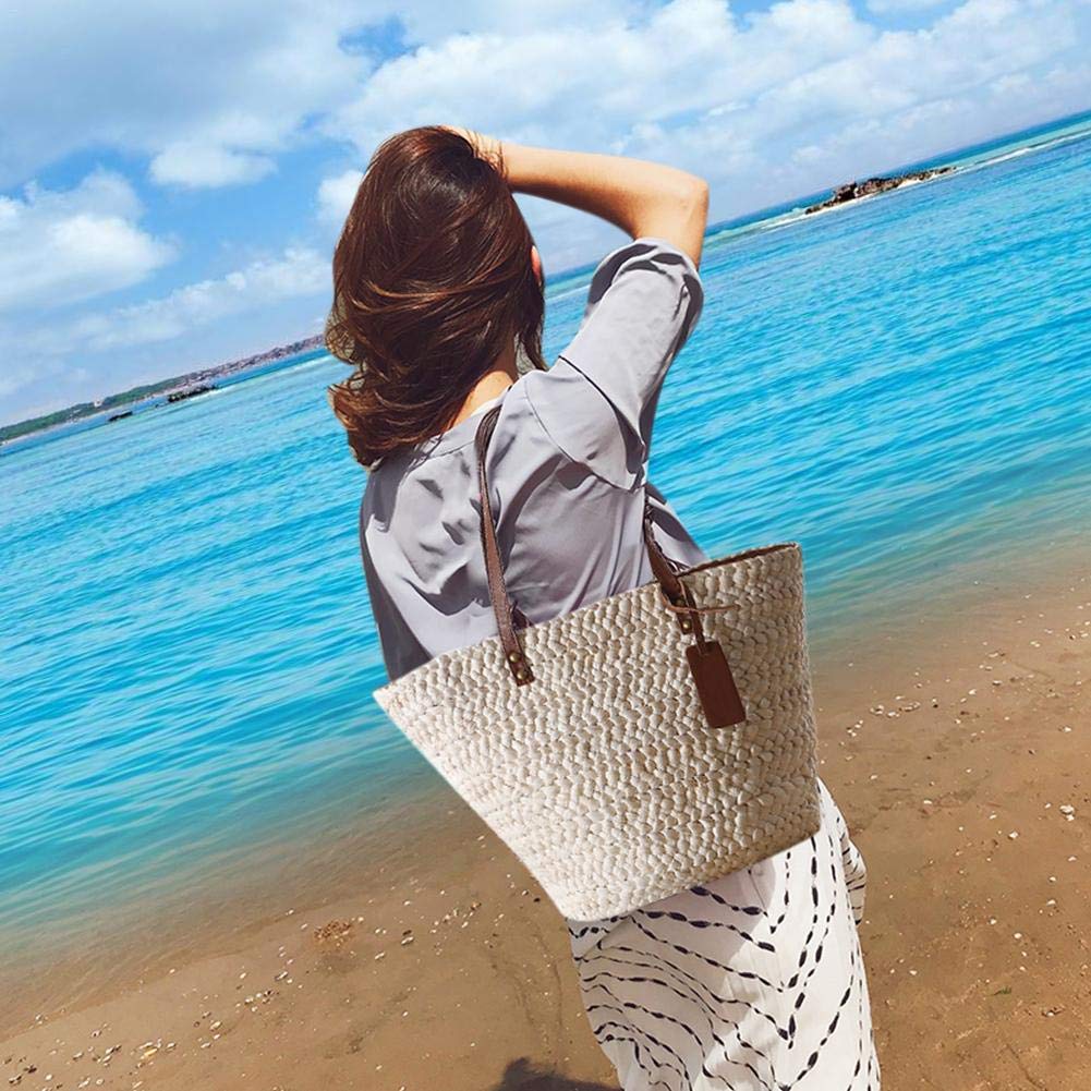 GreSky Borsa da Spiaggia Donna Semplice in Paglia Borsette Estive Borsa A  Tracolla Singola Borsa con Manici in Pelle E Cerniera per Vacanze Vacanze  Spiaggia Shopping E Uso Quotidiano Borse a spalla