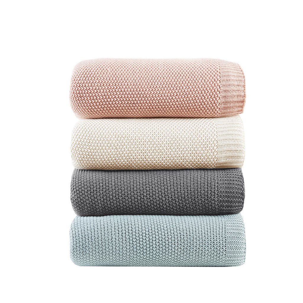 ink+ivy bree knit luxury knit blanket ivory 90x90 full/queen size knit premium soft cozy acrylic for bed, couch or sofa